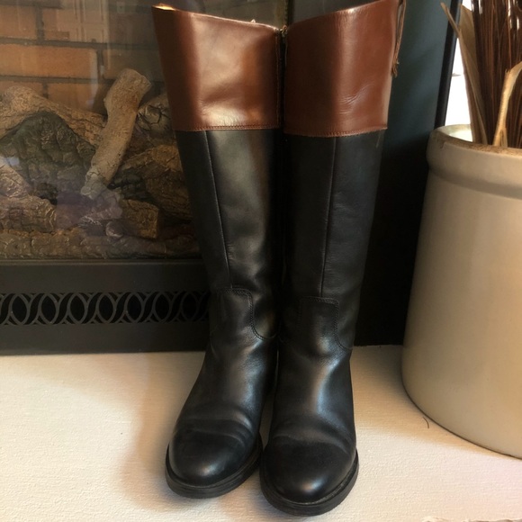 Enzo Angiolini Black and Brown Leather Boots - Picture 1 of 7
